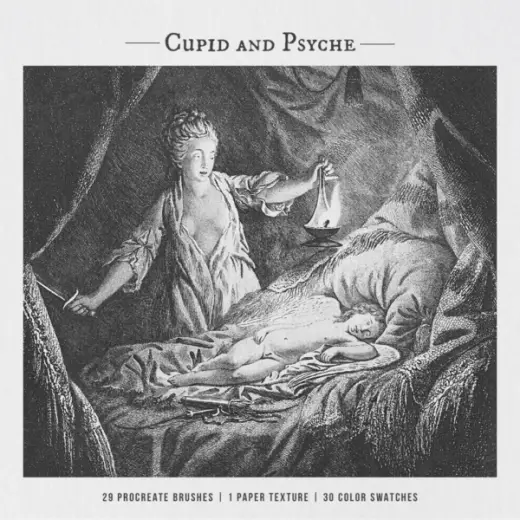 Cupid and Psyche Procreate Brushes, Color Swatches and Paper Texture — Procreate brush