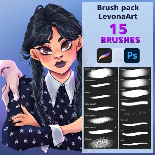 Brush pack for Procreate and Photoshop (15 brushes) — Procreate & Photoshop brush