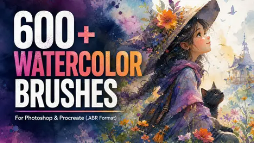 Level Up Your Digital Art with 600+ Watercolor Brushes! 80% Discount — Photoshop brush
