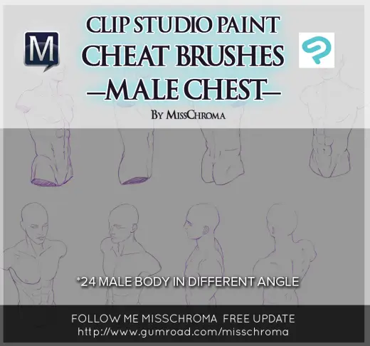 Cheat  for Clip Studio Paint Brushes| 24 male bust in different angle — Clip Studio Paint brush