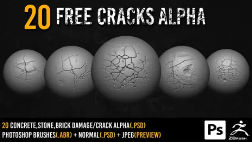 20 free Zbrush Crack alpha + 2k normal + Photoshop Brushes vol 03 — Photoshop brush