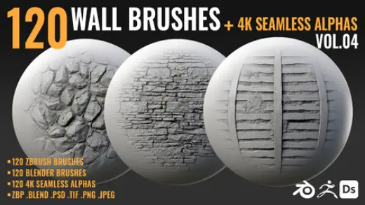 120 WALL BRUSHES + 4K SEAMLESS ALPHAS - VOL 04 — Photoshop brush