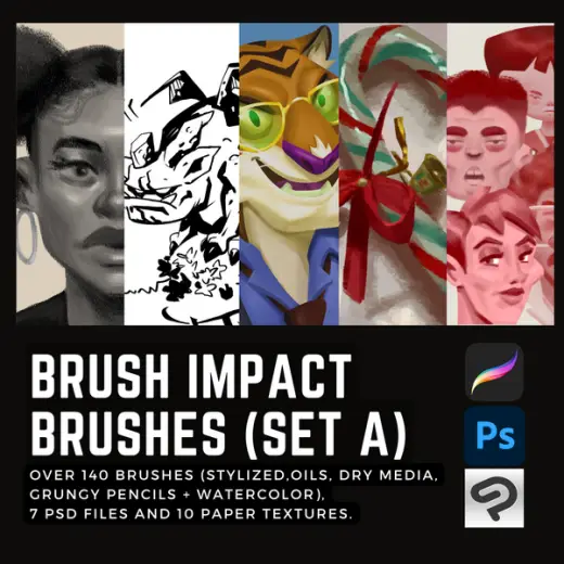 Brush Impact Brushes (Bundle) + 11 Paper Textures+ 7 PSD files — Photoshop brush
